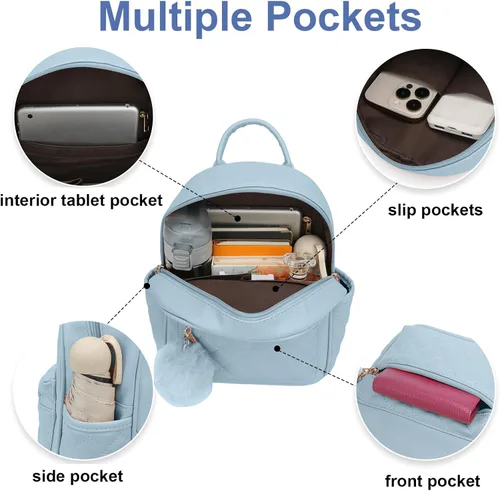 Miniatura 12 de Mini mochila de moda para niñas, bolso pequeño lindo de cuero a cuadros para mujer, mochilas pequeñas, Negro -, Mini mochila de moda para niñas