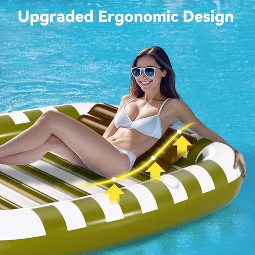 Miniatura 2 de Pool Wave - Flotadores inflables para tumbona de piscina, cama de bronceado grande de 80 x 66 pulgadas para adultos y niños, balsa flotante con Verde