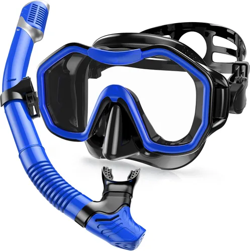Equipo de esnórquel para adultos y niños, juego de esnórquel seco con vista panorámica de 180°, máscara de buceo con visión panorámica de 180°,