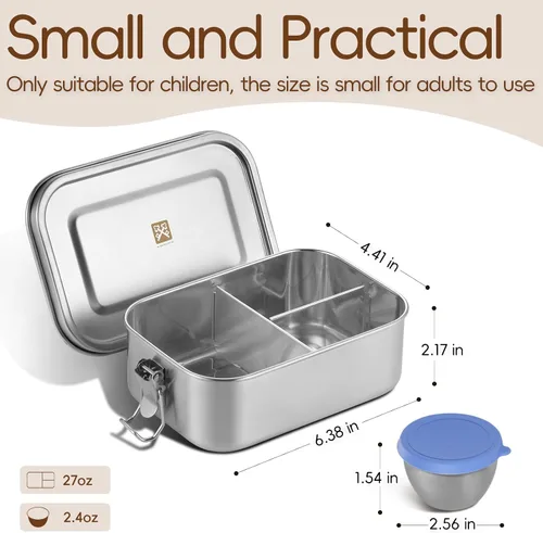 Miniatura 2 de GOLDEN KEY Caja Bento de acero inoxidable de 27 onzas para niños, lonchera de acero inoxidable de 27.1 fl oz con contenedor de condimentos a prueba
