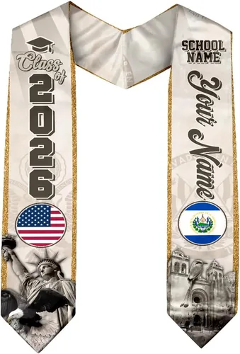 IZI POD Banda de graduación personalizada de la bandera estadounidense de los salvadoreños, banda de graduación de salvadoreños, estola de