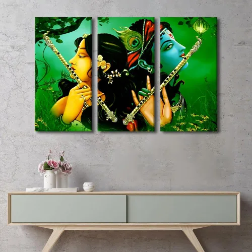 Miniatura 3 de Pintura india hindú Dios Señor Krishna imágenes sobre lienzo, arte de pared de 3 piezas, arte de pared moderno, decoración del hogar para sala