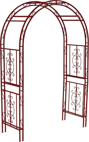 Miniatura 2 de Estructura de arco de jardín al aire libre de metal de Plow & Hearth, de 84 pulgadas de alto, entramado de celosía de hierro para plantas Rojo