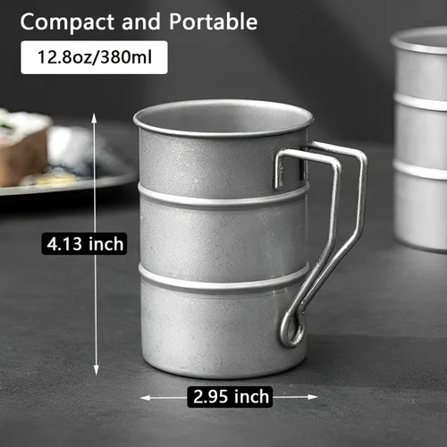 Miniatura 5 de Tazas de café vintage de acero inoxidable con asa, tazas de café para campamento, taza de senderismo al aire libre, equipo de campamento ligero