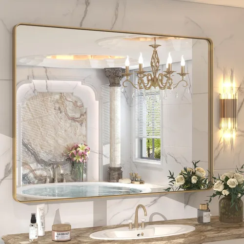 Miniatura 113 de Paquete de 2 espejos de baño con marco de metal negro de 22 x 30 pulgadas, espejo rectangular redondeado negro mate, antioxidante, se cuelga
