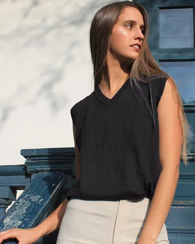 Miniatura 4 de TINKUY PERU - Chaleco de lana de alpaca con cuello en V para mujer, S-4XL