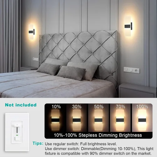 Miniatura 16 de TRLIFE Apliques de Pared LED Regulables, Aplique de Pared Moderno de 4 Temperaturas de Color 12W Luces de Pared Regulables Juego de 2 Luz Montada
