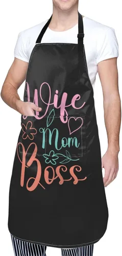 Miniatura 8 de Wife Mom Boss Aprons With Pockets Men Women Waterproof Adjustable Bib Apron Kitchen Gardening Salon Aprons For Cooking