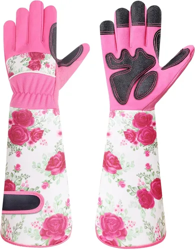 Miniatura 13 de DLY Guantes de jardinería para mujeres, guantes para rosas resistentes a espinas, guantes largos de jardín para mujeres, guantelete de cuero vacuno