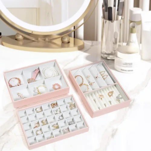 Miniatura 6 de Vee - Bandeja de joyería apilable para cajón, cajón de joyería de alta capacidad, organizador de almacenamiento para aretes, anillo, collar