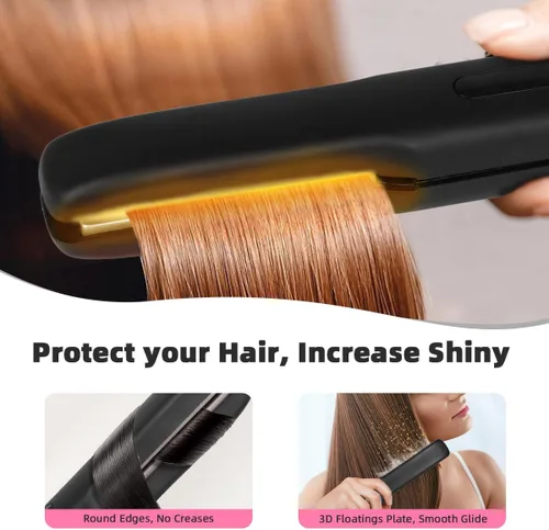 Miniatura 7 de Gosect Plancha de pelo inalámbrica, plancha plana de viaje recargable para mujeres, mini alisador y rizador de pelo portátil 2 en 1, calentamiento