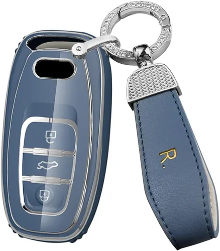 Miniatura 8 de ontto Funda para llavero compatible con Audi Q5 SQ5 Q3 Q7 Q8 A3 A4 A5 A6 A7 llavero remoto sin llave, carcasa brillante con borde plateado negro