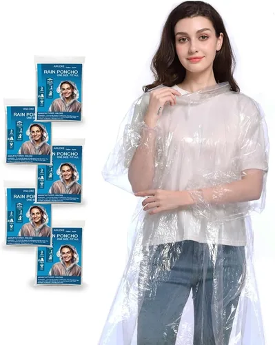 Ponchos de lluvia desechables para adultos, paquete familiar de ponchos de lluvia de emergencia para mujeres y hombres con capucha con cordón,