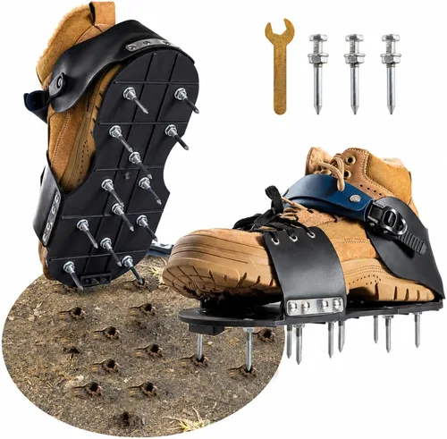 Miniatura 8 de Zapatos aireadores de césped para césped con protección de pies, zapatos de aireación para césped con correa ajustable, zapatos de aireación