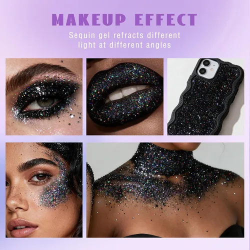 Miniatura 7 de HOSAILY Gel con Purpurina Negro Roll-on para Cara y Cabello, Pintura Facial con Purpurina Holográfica Camaleón que Cambia de Color para Halloween