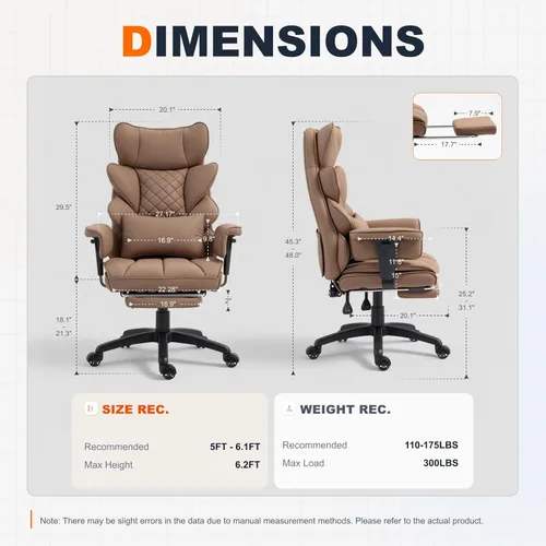 Miniatura 3 de Dowinx Silla de Oficina Grande y Alta con Cojín de Resorte de Bolsillo, Sillas de Gaming de Computadora de Respaldo Alto con Reposabrazos Marrón