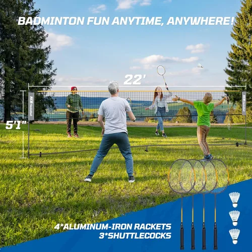 Miniatura 4 de Haokelball Juego de red de bádminton, voleibol y pickleball, sistema de redes todo en uno portátil de 22 pies para interior y exterior con altura