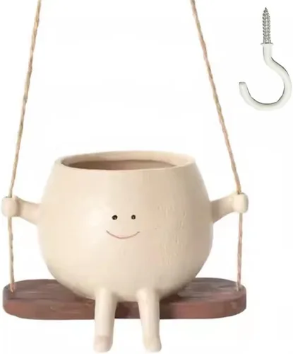 Maceta colgante con cara oscilante, maceta sonriente colgante para plantas de interior y exterior, suculentas, cadena de perlas, bonito regalo