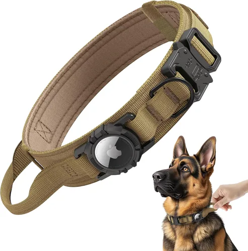Miniatura 14 de Collar para perro Airtag mejorado, impermeable, ajustable, de nailon con soporte para AirTag, asa de control y hebilla de liberación rápida