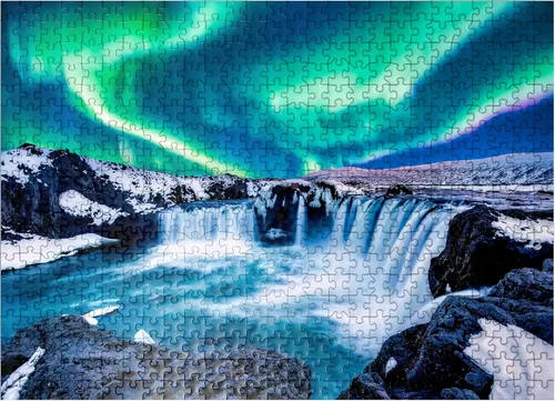 Miniatura 8 de MyPuzzle Luces del Norte sobre la Cascada Godafoss en Islandia - Rompecabezas Premium de 1000 Piezas para Adultos