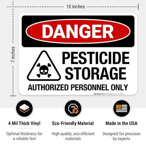 Miniatura 3 de Danger - Cartel autorizado de almacenamiento de pesticidas, 10 x 7 pulgadas, calcomanías de vinilo de 4 mil resistentes a la intemperie, fabricadas