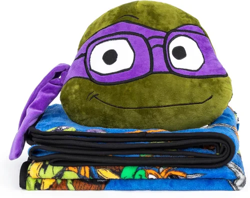 Miniatura 3 de Jay Franco Nickelodeon Teenage Mutant Ninja Turtles Mutant Mayhem Leonardo Nogginz - Juego de manta y almohada de felpa de 40 x 50 pulgadas, juego
