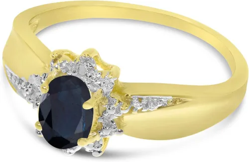 Miniatura 3 de Anillo de diamantes y zafiro ovalado de oro amarillo de 14 k