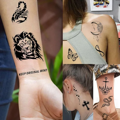 Miniatura 2 de EGMBGM 52 hojas de tatuajes temporales pequeños para niños, niños y niñas, tatuajes tribales de animales, mariposas, anclas, brújulas, pegatinas