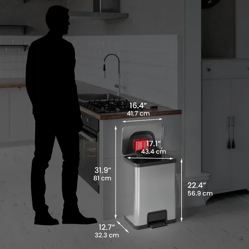 Miniatura 5 de iTouchless Airstep - Cubo de basura con pedal de 13 galones con sistema de control de olores, basurero de acero inoxidable de grado comercial