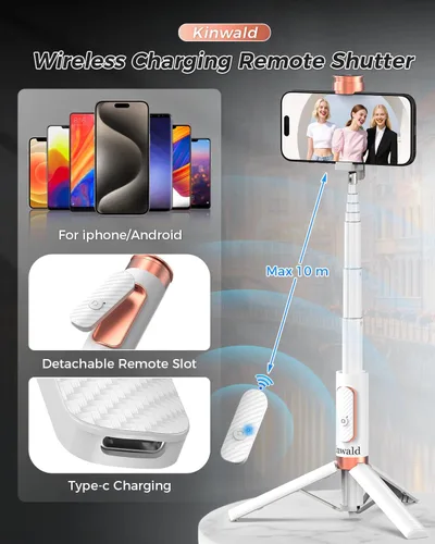 Miniatura 4 de Trípode Selfie Stick para iPhone y Android, soporte de trípode portátil para teléfono con control remoto Bluetooth, apertura con un solo clic