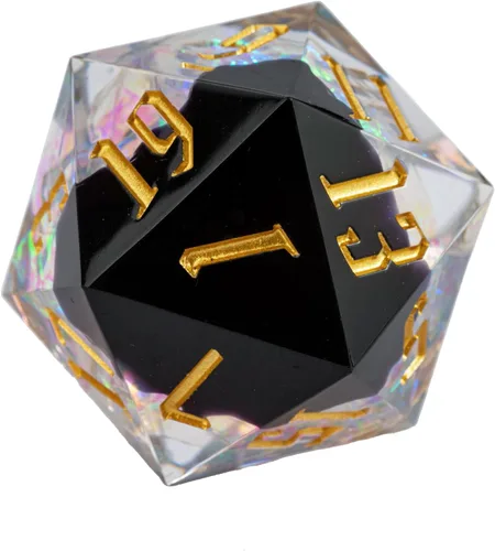 Miniatura 8 de Cusdie Dados D20 DND individuales con bordes afilados e inclusiones de lámina con purpurina, dados D&D de 20 caras, 1.31 pulgadas hechos a mano