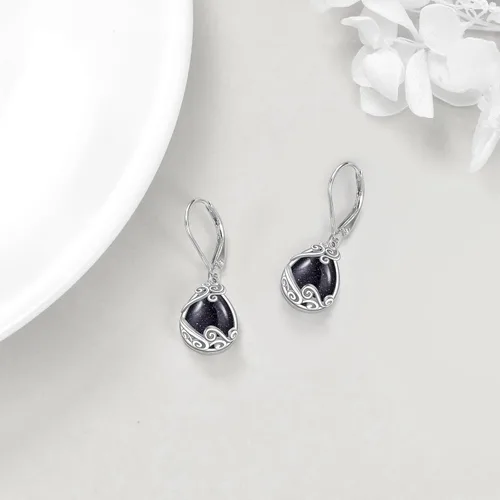 Miniatura 45 de Aretes colgantes con forma de lágrima de filigrana de piedra lunar de plata de ley 925 con cierre de palanca para mujer, regalos de joyería