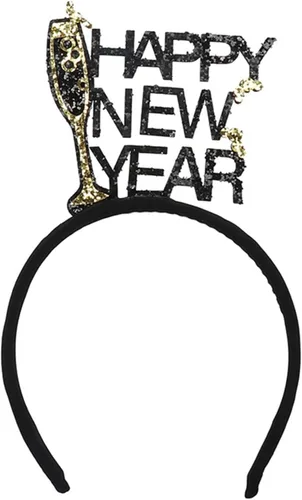 Dzrige Diadema de feliz año nuevo con copas de vino tinto, copas de vino doradas y negras con purpurina para Año Nuevo para Año Nuevo, carnaval,