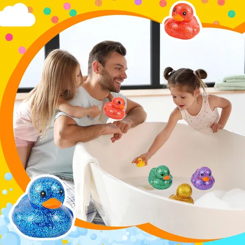 Miniatura 3 de Deekin 6 piezas de surtido de patos de goma multicolor para Navidad, juguetes de pato de goma con sonido para niños, bebés, baño, ducha, piscina