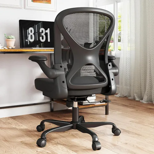 ZZH Silla de oficina de malla con soporte lumbar ajustable y brazos abatibles, silla de escritorio ergonómica para oficina en casa con ruedas, color