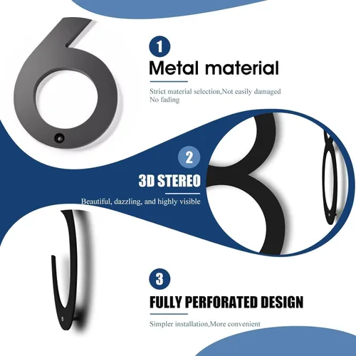 Miniatura 3 de Números de casa de 12 pulgadas para exteriores, números de dirección de casa modernos de metal, flotante, para exteriores de 0 a 9, negro (0)