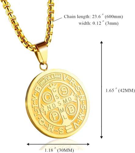 Miniatura 4 de MAXVIN Collar con colgante de exorcismo de San Benito para hombre, acero inoxidable, cruz católica, protección de demonios, cazador de fantasmas