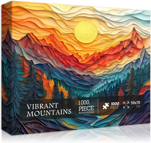 Miniatura 9 de Rompecabezas de montaña para adultos de 1000 piezas, fantasía, luna roja, paisaje, naturaleza, paisaje, escénico, cañón de árbol, bosque, corte