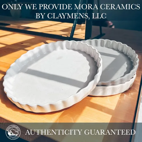 Miniatura 3 de Mora Molde de Cerámica para Tartas, Fuente Grande de Porcelana de 9.5 Pulgadas para Tartas, Quiche, Pay, Flan, etc. Borde Acanalado con Volantes
