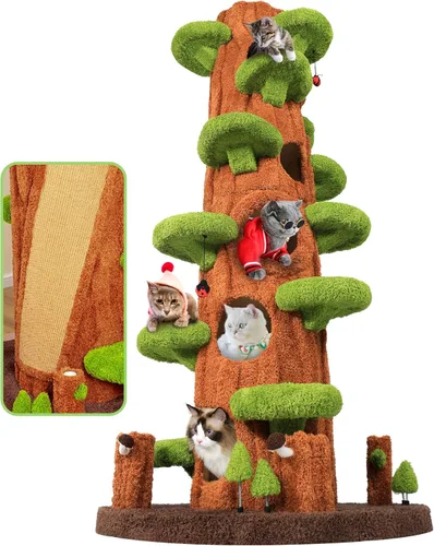 Miniatura 11 de KAMABOKO Árbol gótico para gatos con cama de ataúd, torre negra de 46.9 pulgadas para gatos de interior con postes rascadores, torre de árbol