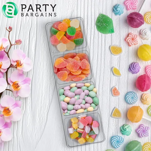 Miniatura 2 de Party Bargains Bandeja rectangular seccional desechable transparente (paquete de 8) de 5 x 16 pulgadas. Bandeja de plástico con 4 compartimentos