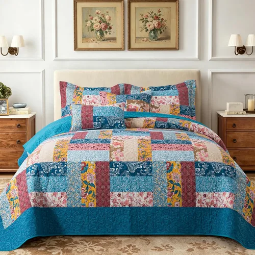Miniatura 9 de TWINRUN Edredones de algodón tamaño Queen, colcha ligera tamaño Queen para cama, juego de edredón reversible suave a cuadros florales tamaño Queen G