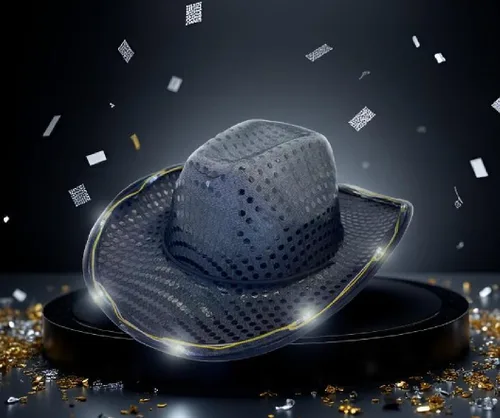 Miniatura 2 de Sombrero de vaquero con lentejuelas LED para fiesta de fiesta intermitente, fiesta de baile para cumpleaños, boda, festival, Halloween