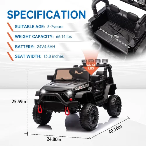 Miniatura 6 de Jeep para niños de 24V, juguetes con motor de 400W, con control remoto para padres, autos eléctricos para niños con suspensión de 4 ruedas, Negro