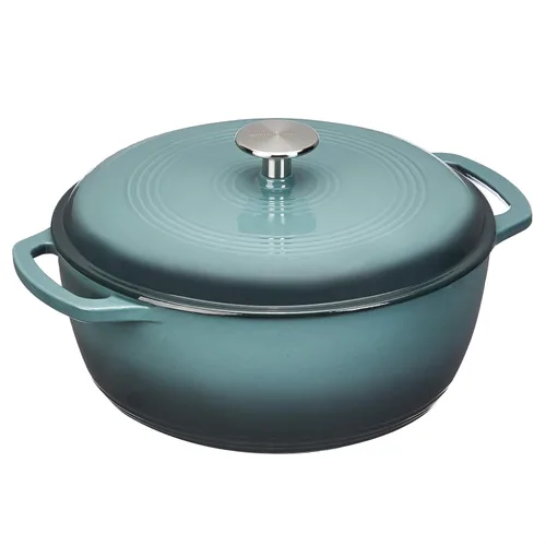 Miniatura 13 de Amazon Basics - Olla de horno holandés de hierro fundido con tapa, esmaltada, redonda, con asas dobles, resistente, pequeña, 7.3 cuartos de galón