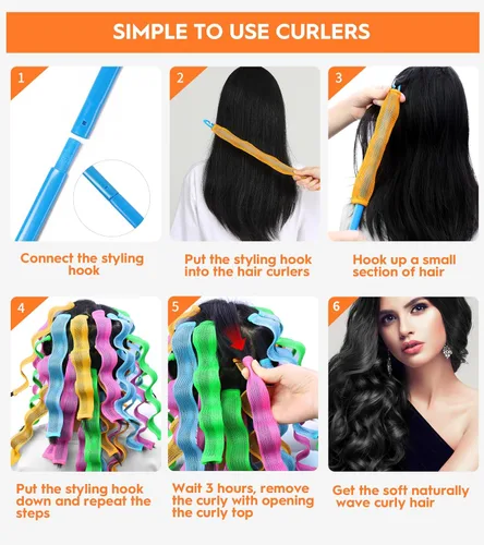 Miniatura 6 de 30 piezas de rizadores de pelo sin calor, kit de peinado con ondas, con 2 ganchos de peinado, sin calor, rizadores de pelo sin calor con ondas