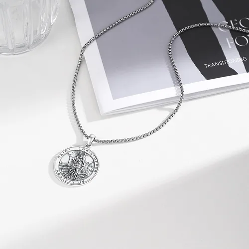 Miniatura 422 de Collar de plata de ley 925 con medalla de San Patrón, colgante de protección católica, amuleto, joyería religiosa para hombres y mujeres