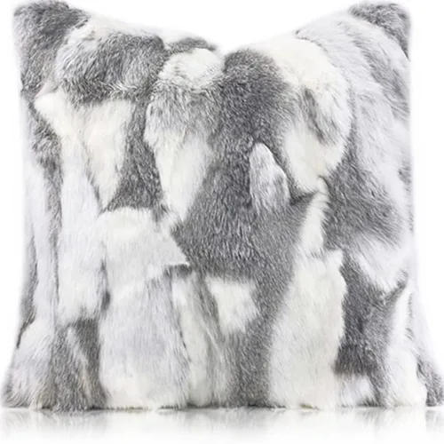 Fundas de almohada de piel natural auténtica, almohadas de piel de conejo real de 20 x 20 pulgadas, funda de almohada sedosa súper suave, funda de