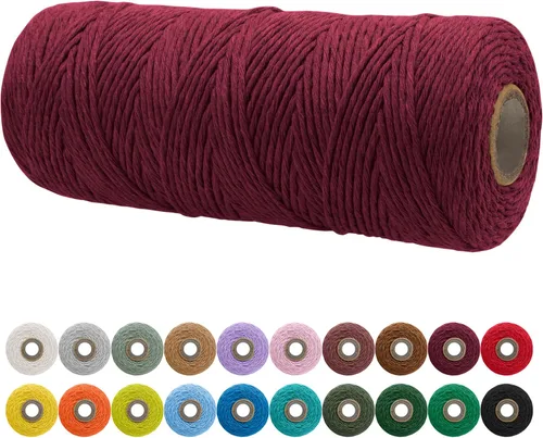Miniatura 164 de JeogYong Cordón de macramé de un solo hilo 2mm x 164 yardas (492 pies) Cuerda de algodón suave, hilo de macramé 2 mm, suministros de macramé
