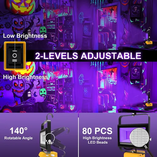 Miniatura 2 de Luces LED negras inalámbricas compatibles con batería Dewalt de 20 V, luces negras portátiles con protección de bajo voltaje, luz de inundación